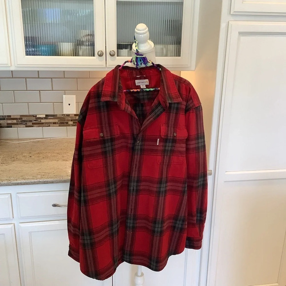 Men’s Carhartt Red Plaid Flannel Shirt Size 3XL - Picture 1 of 5